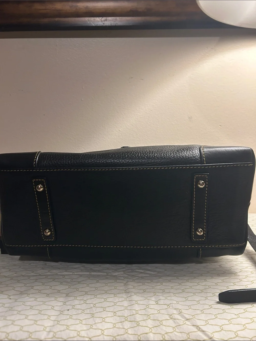 Dooney & Bourke Black Pebbled Leather Satchel with Contrast Stitching